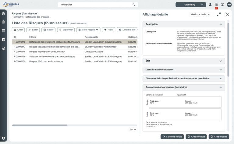 Liste des Risques (fournisseurs)