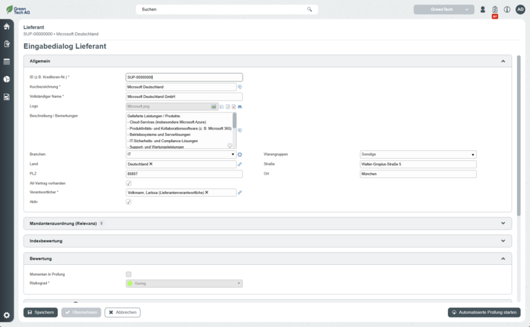 Eingabedialog Lieferant