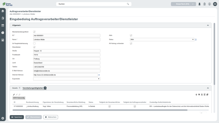 Eingabedialog Auftragsverarbeiter