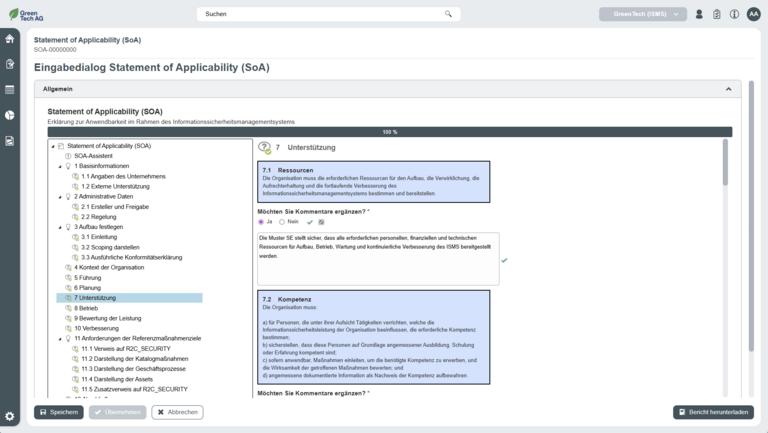 Statement of Applicability (SoA): Bericht erstellen