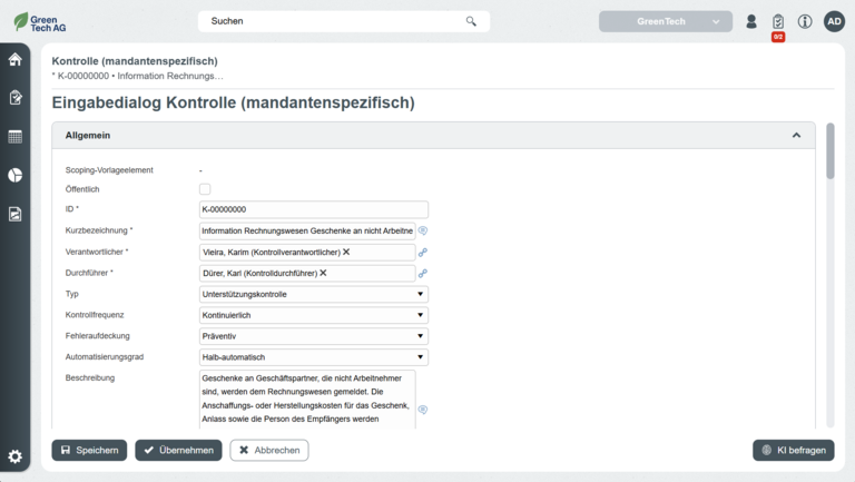 Eingabedialog Kontrolle
