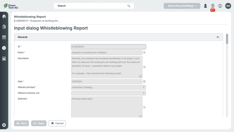 Whistleblowing report