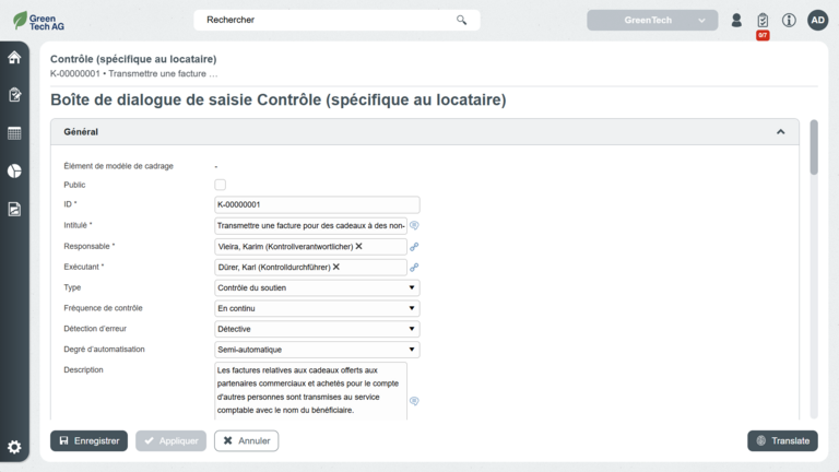 Boîte de dialogue de saisie Contrôle