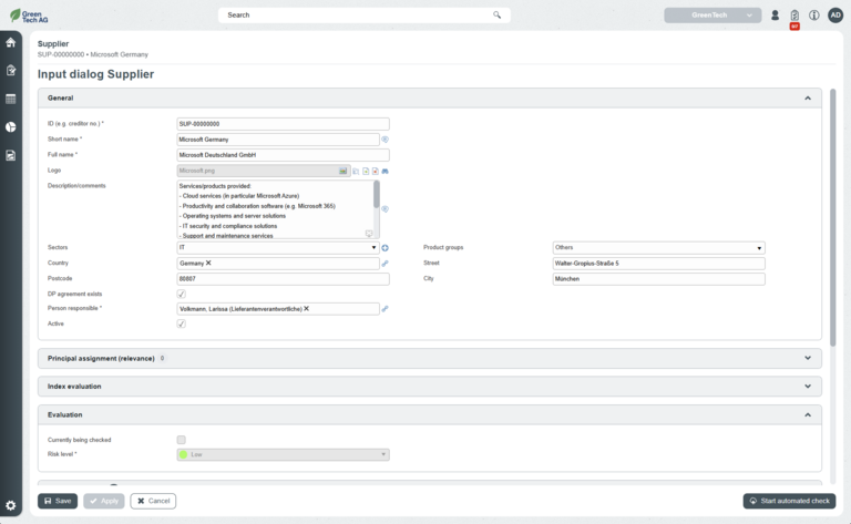 Input dialog Supplier